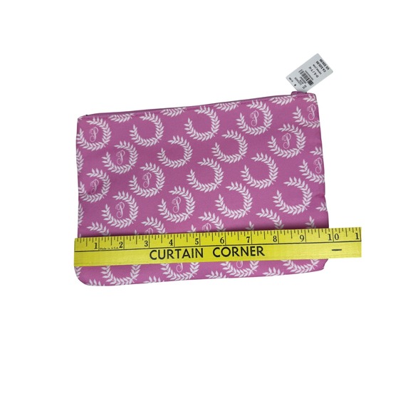 NWT VS Pink Cosmetic Pouch Bag Pink White Laurel Monogram Zipper Clutch - Picture 5 of 9